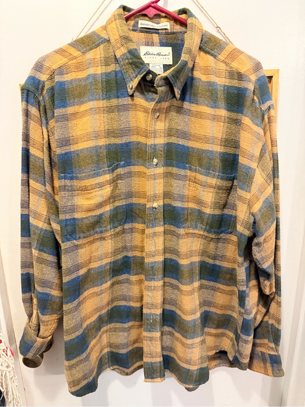 Eddie Bauer Yellow and Blue Plaid Button-Down Shirt